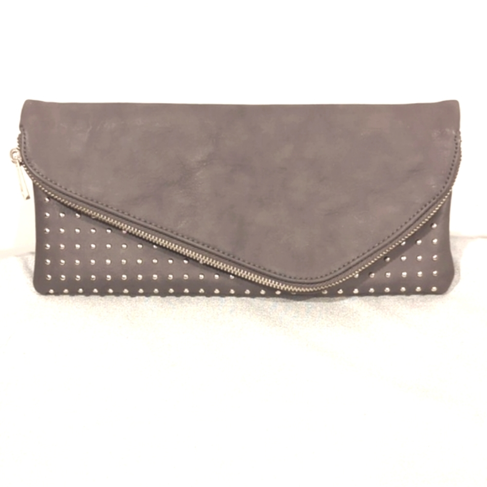 NWOT Chic Dark Grey Vegan Leather Clutch - Make An Offer!
